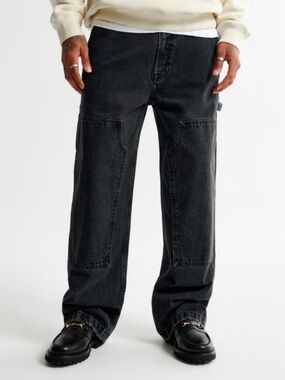 Abercrombie & Fitch Men's Baggy Workwear Jean in Black Wash Carpenter Size 30